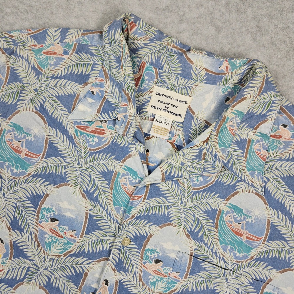 Reyn Spooner Dietrich Varez Men's XXL Aloha Hawaiian Shirt Surfer Palm Full Cut